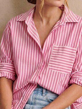 French Connection Pink and White Striped Button-Down Shirt
